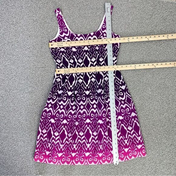 Ann Taylor Ombre Ikat Tribal Print Fit Flare Dress Pink Purple 0 Sleeveless - Picture 13 of 14